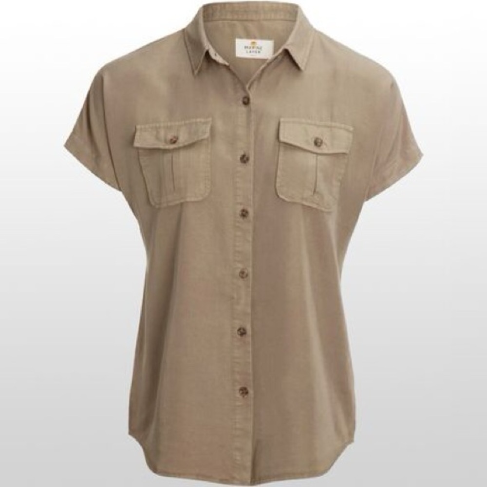 Marine Layer Dana Short-Sleeve Shirt Dusty Sage Olive Green XS Tencel Camp Shirt - Picture 4 of 9